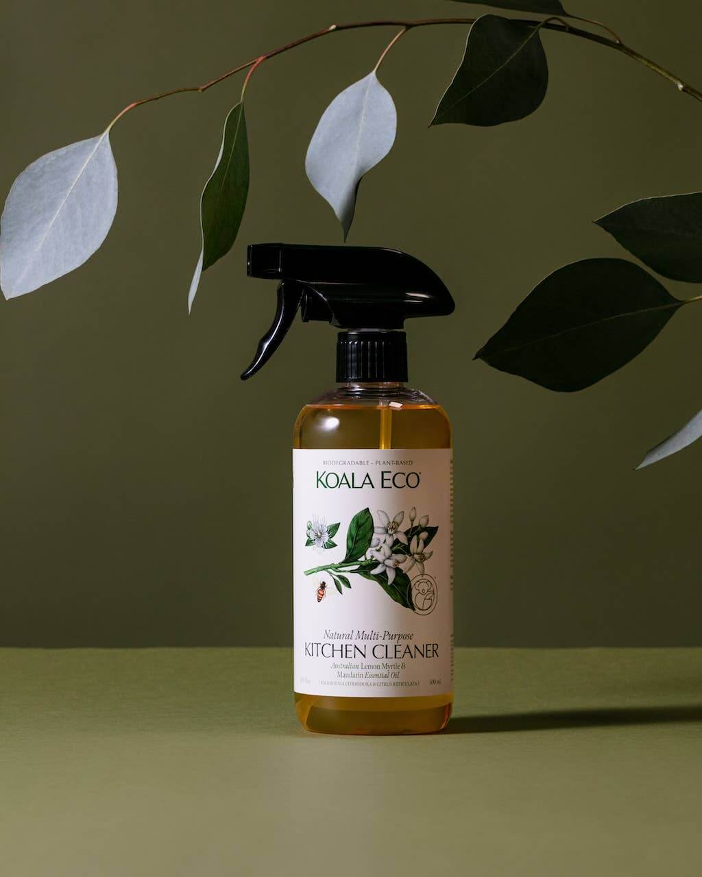 Koala Eco Natural Multi-Purpose Kitchen Cleaner bottle on green background, eco-friendly and biodegradable formula.