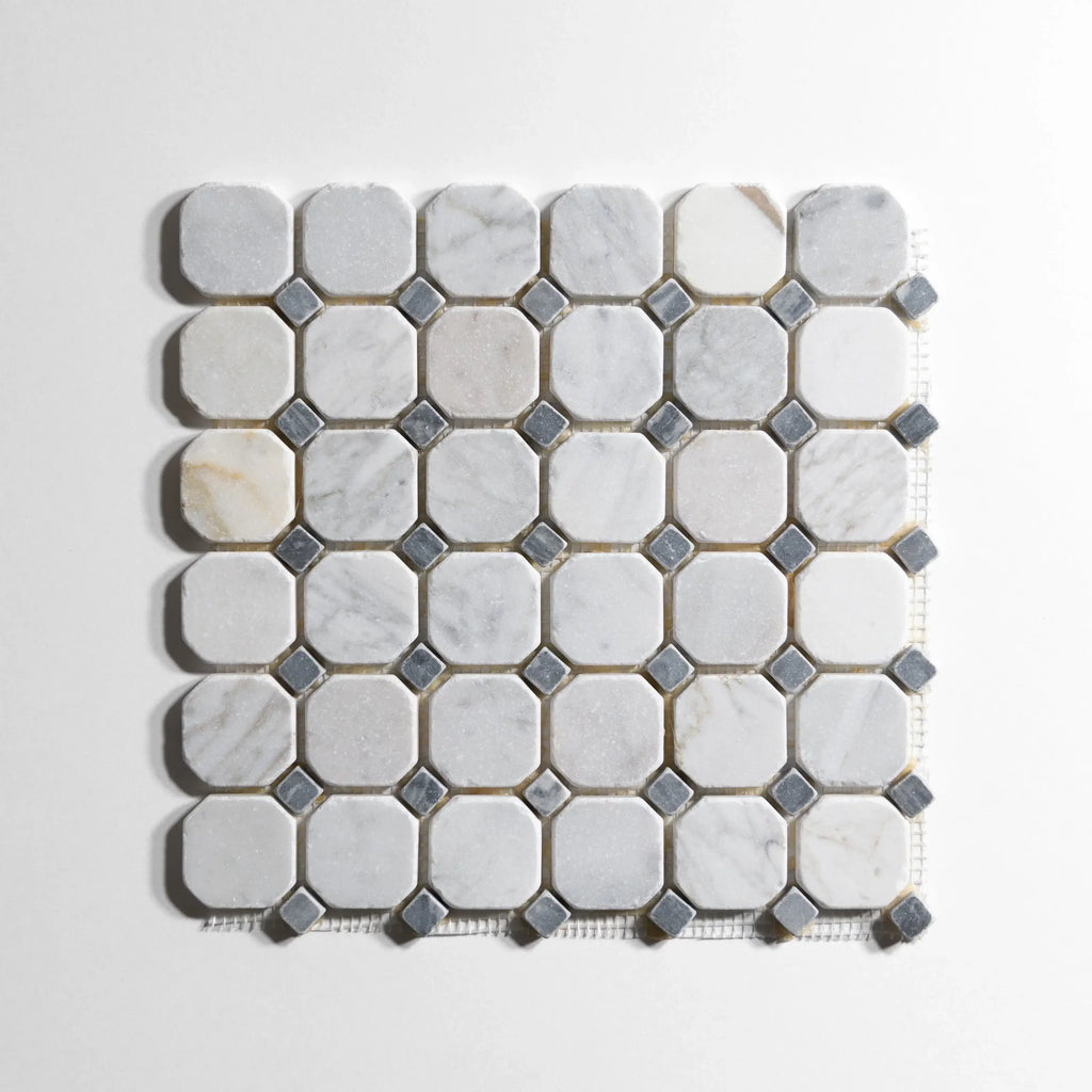 Antique Carrara / Bardiglio Octagon Mosaic Marble Tile