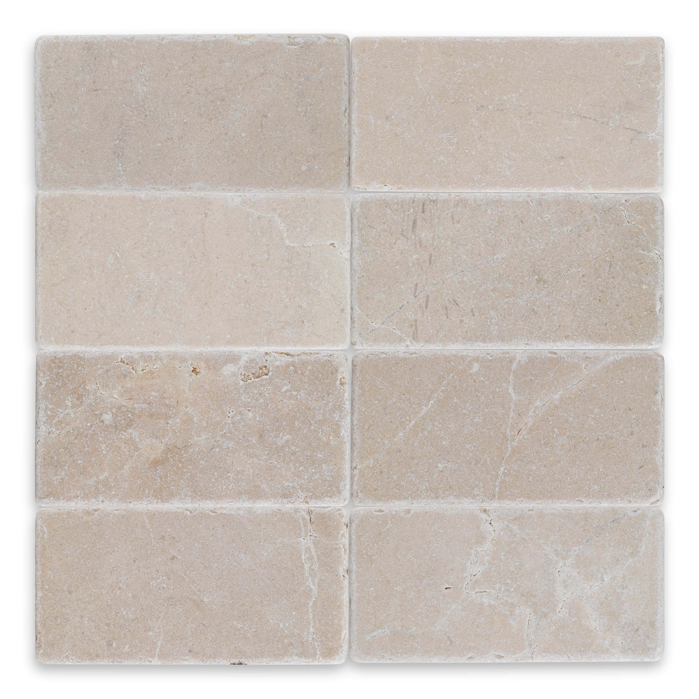 Botticino Marble Tumbled Tile 6x12 with a soft beige tone and natural veining, perfect for elegant interiors.