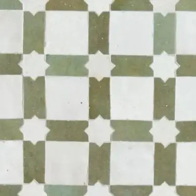Snow & Avocado - Star & Checkerboard Mosaic 12"x12" by Tilesofezra
