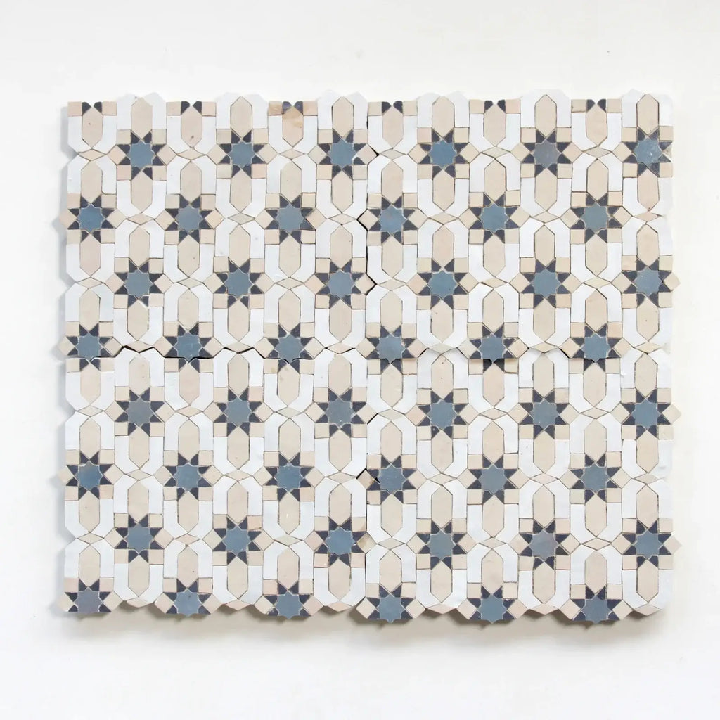 Snow, Dark Grey, Ash Grey & Clay - Moroccan Zellige Flower Mosaic by Tilesofezra