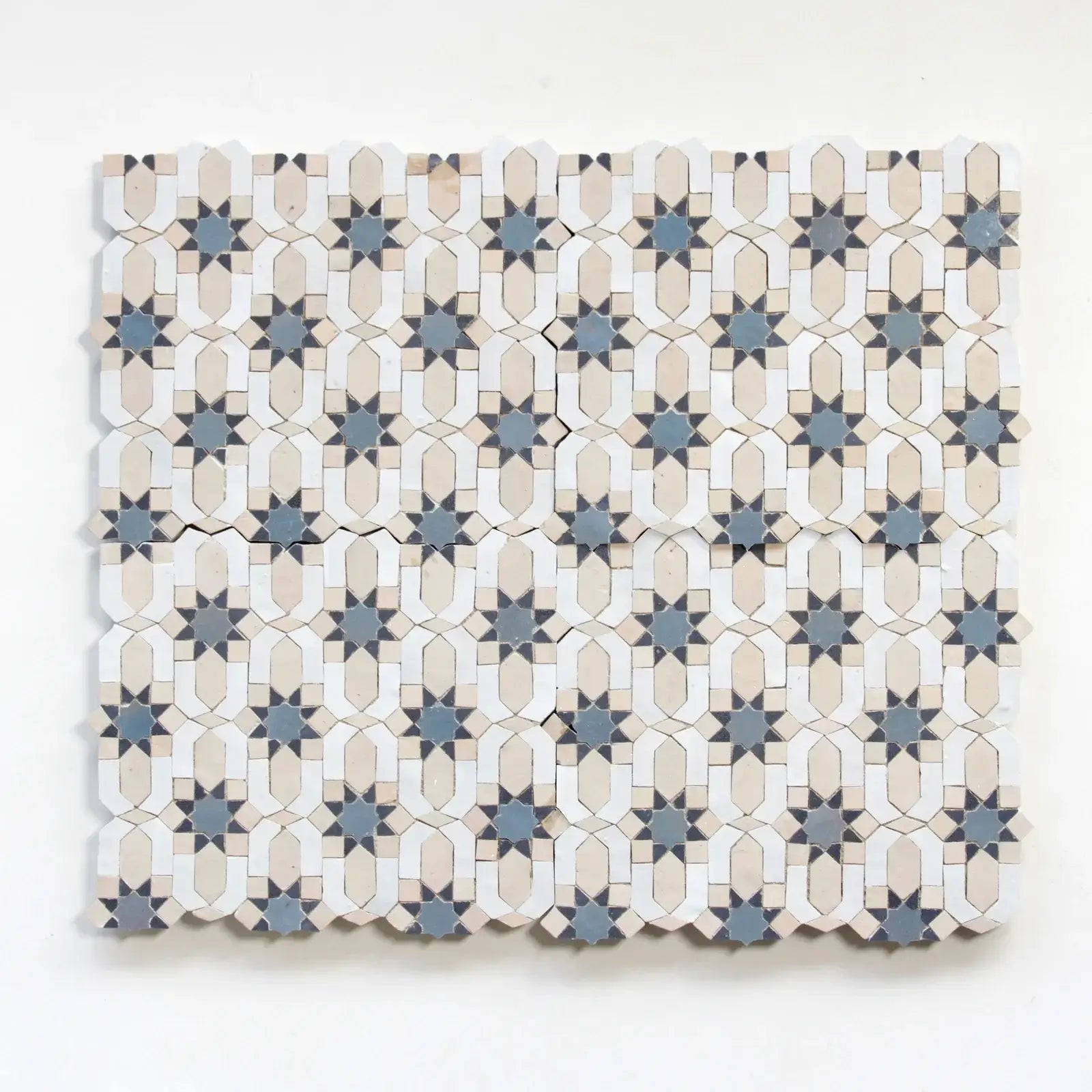 Snow, Dark Grey, Ash Grey & Clay - Moroccan Zellige Flower Mosaic by Tilesofezra