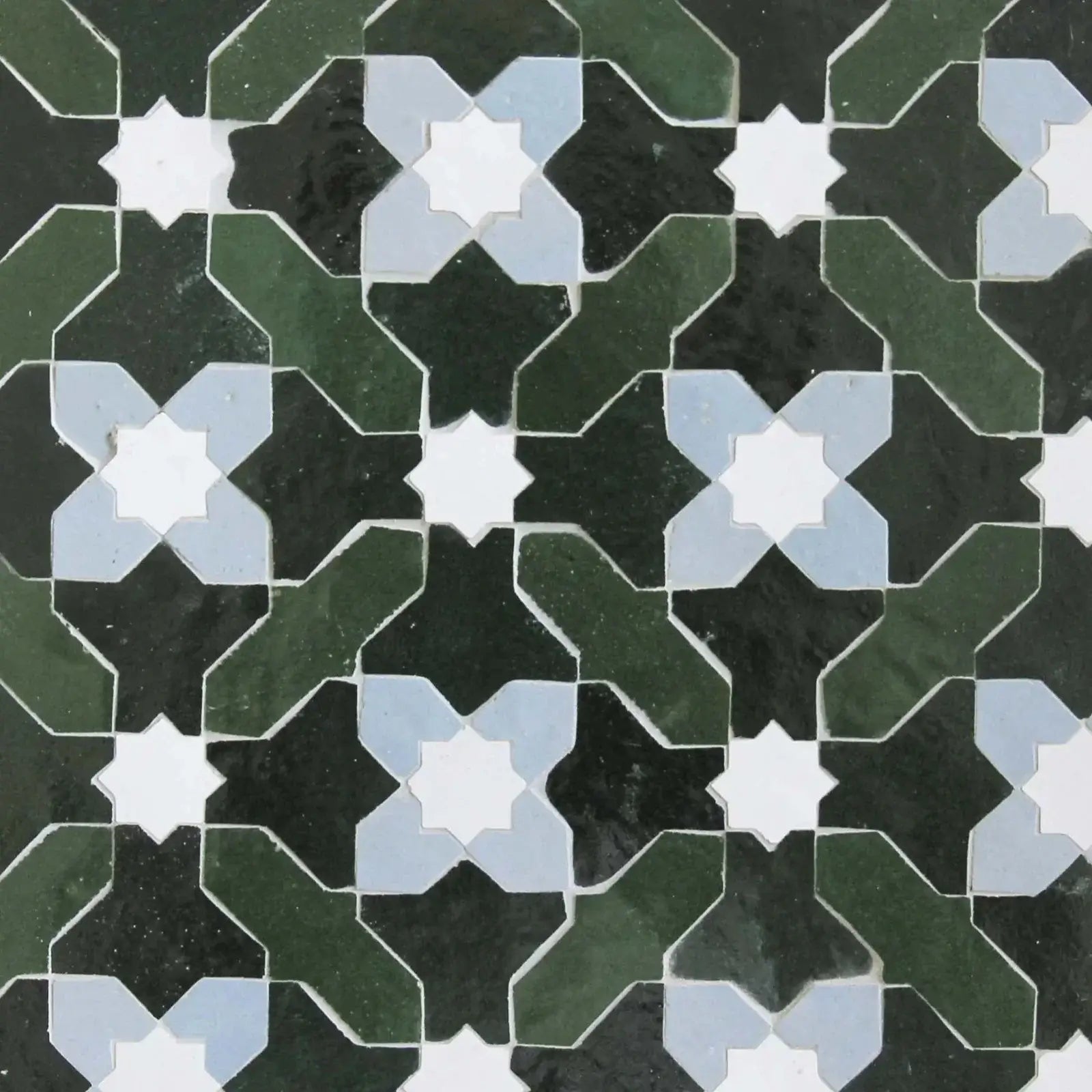 Snow, Blue Grass, Forest & Dark Green - Moroccan Zellige Crosses Mosaic by Tilesofezra