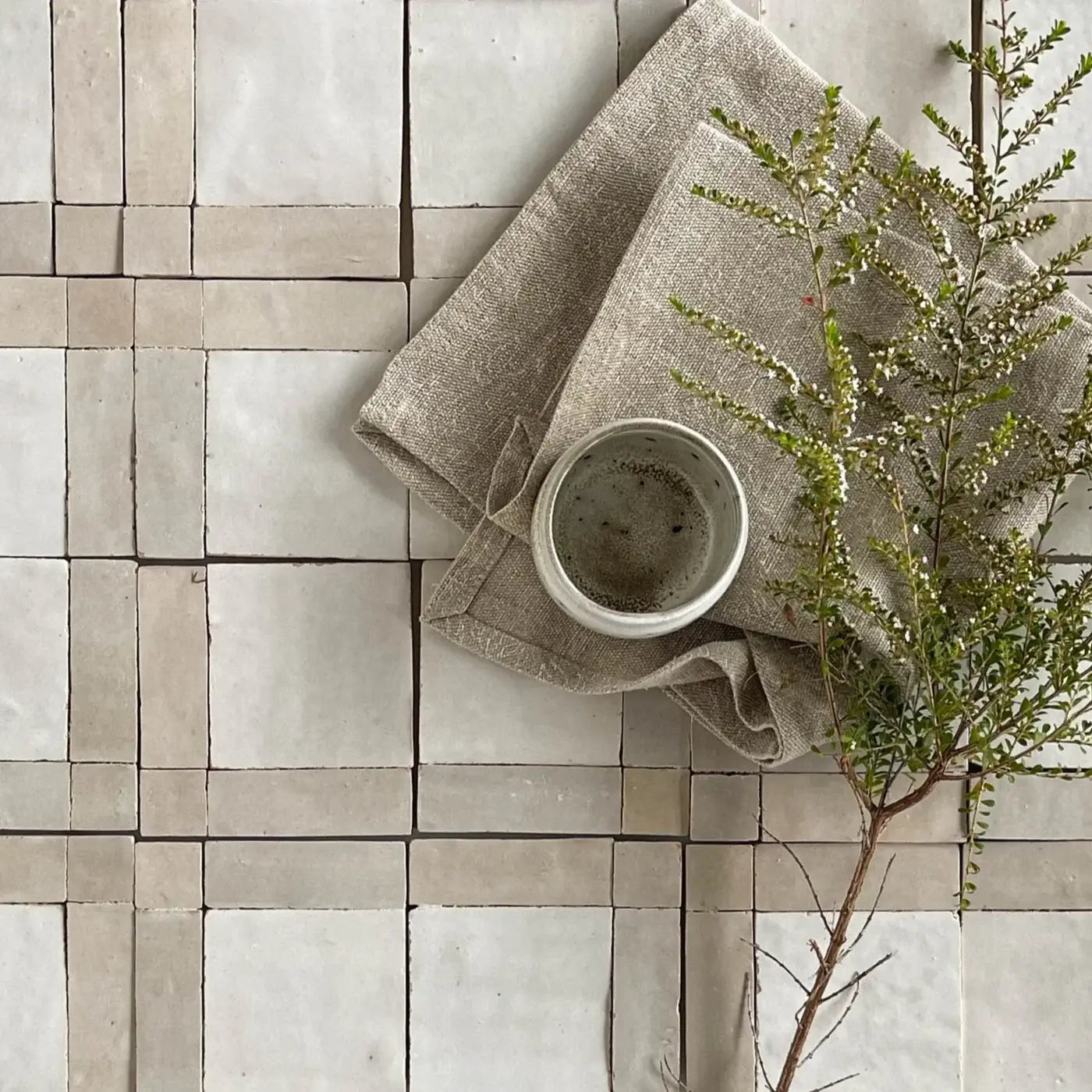 Snow & Dust - Moroccan Zellige Square Mosaic by Tilesofezra