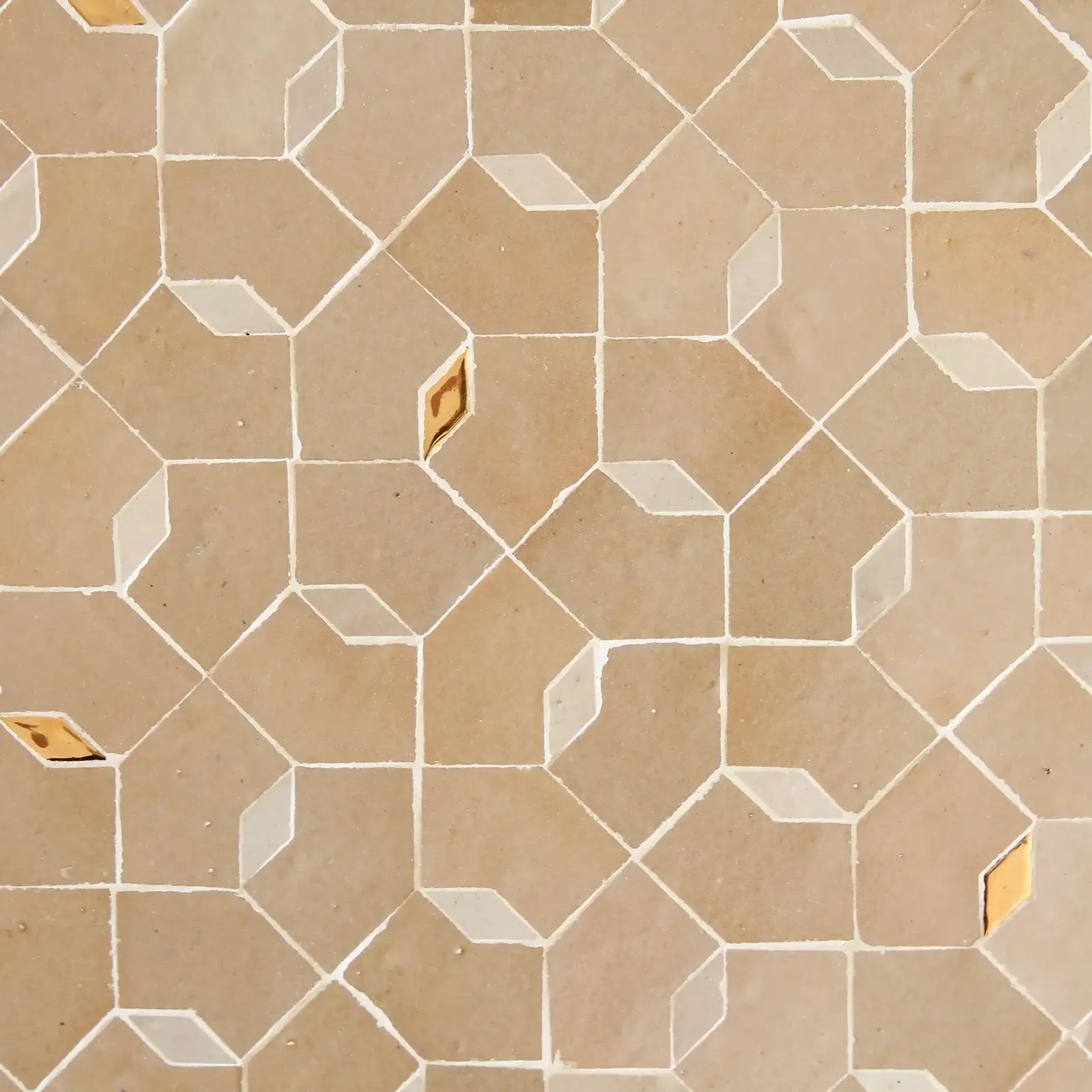 Latte, Dust and Oro inserts - Moroccan Zellige Mosaic by Tilesofezra