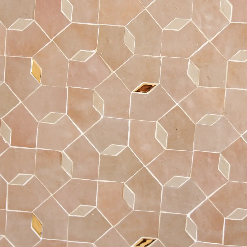 Moroccan Pink, Dust & Oro inserts - Moroccan Zellige Mosaic by Tilesofezra
