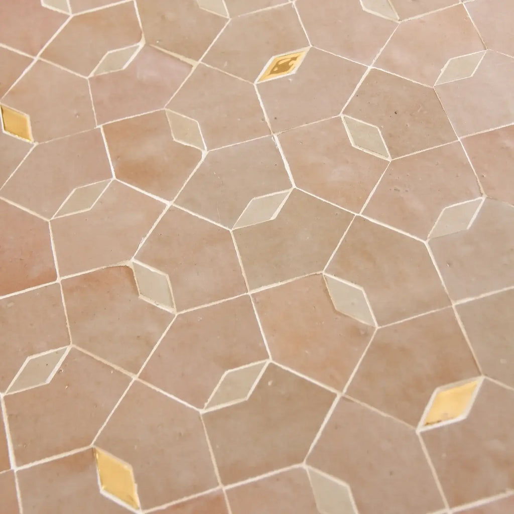 Moroccan Pink, Dust & Oro inserts - Moroccan Zellige Mosaic by Tilesofezra