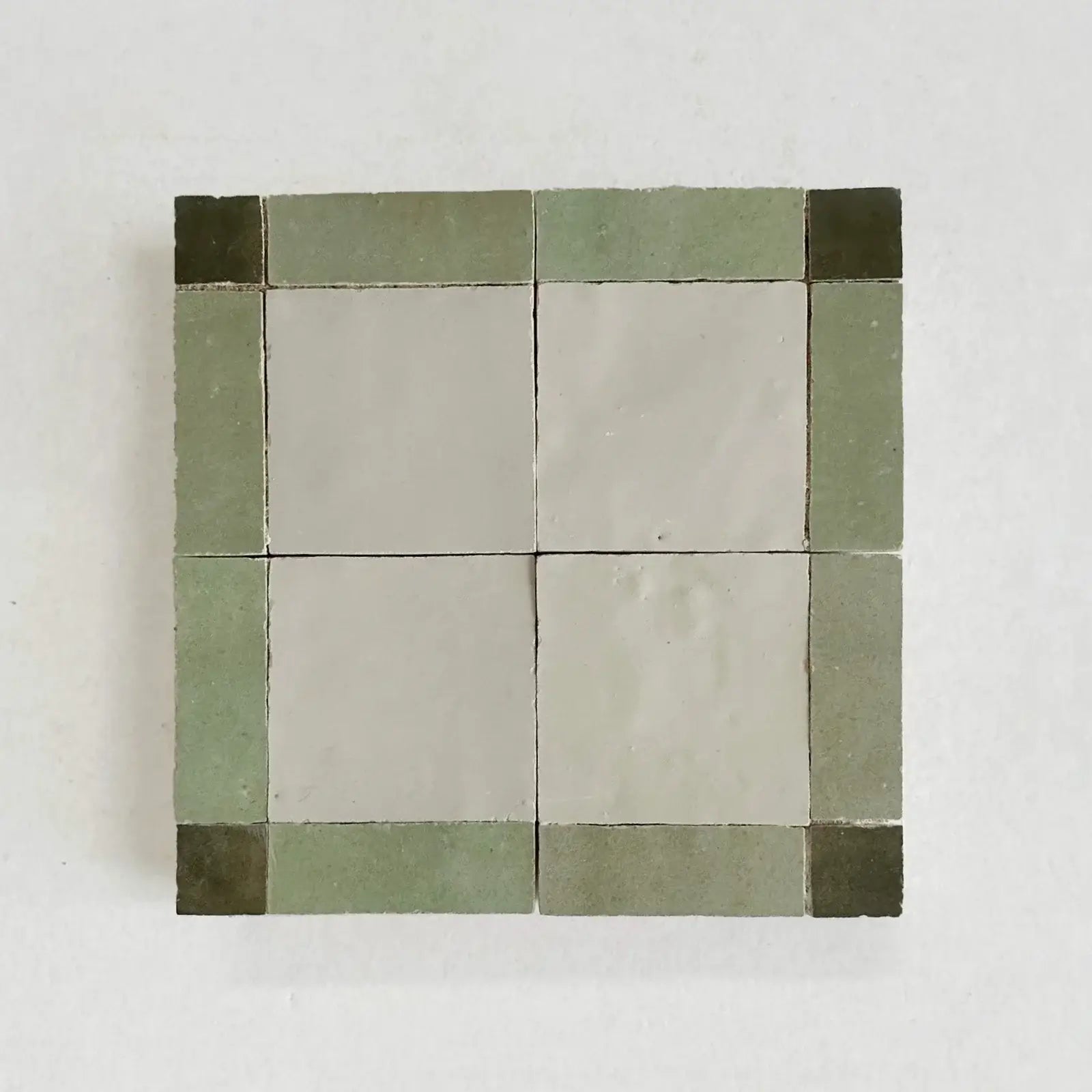 Dark Green, Avocado & Chameleon - Moroccan Zellige Square Mosaic by Tilesofezra