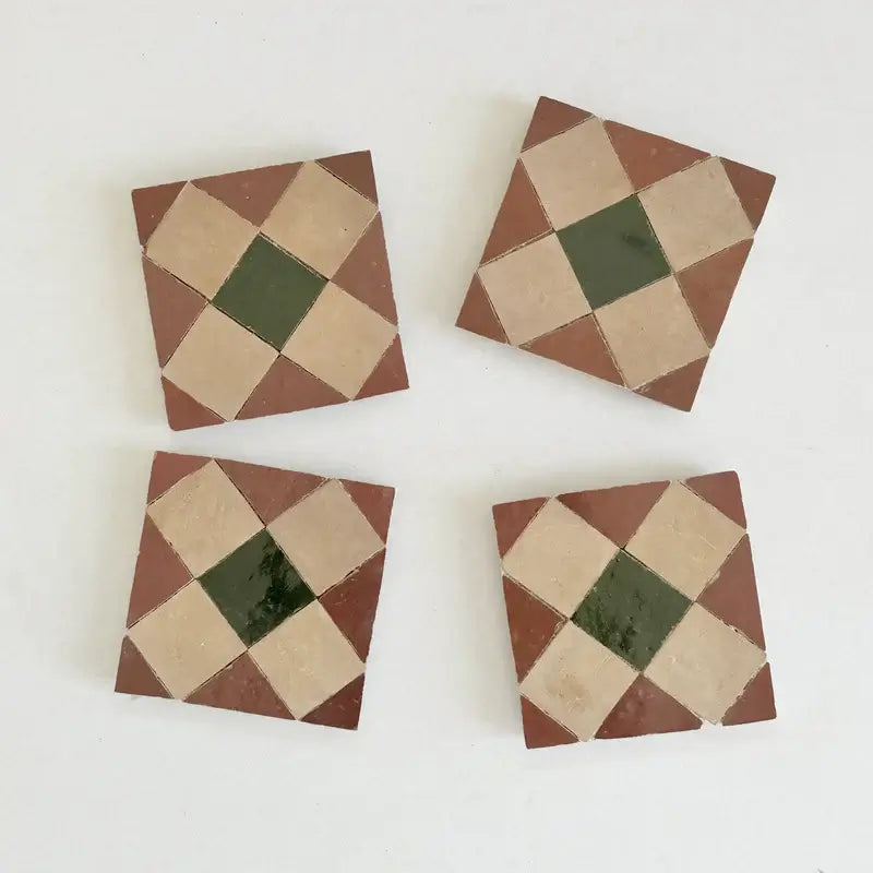 Rust, Dark Green, Clay Zellige 4"x4" by Tilesofezra
