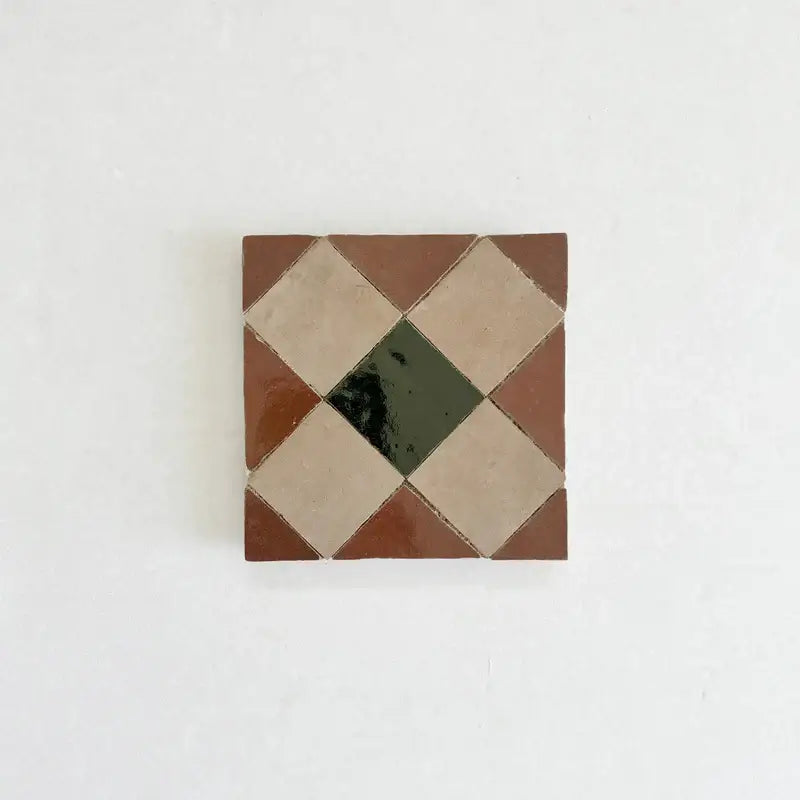 Rust, Dark Green, Clay Zellige 4"x4" by Tilesofezra