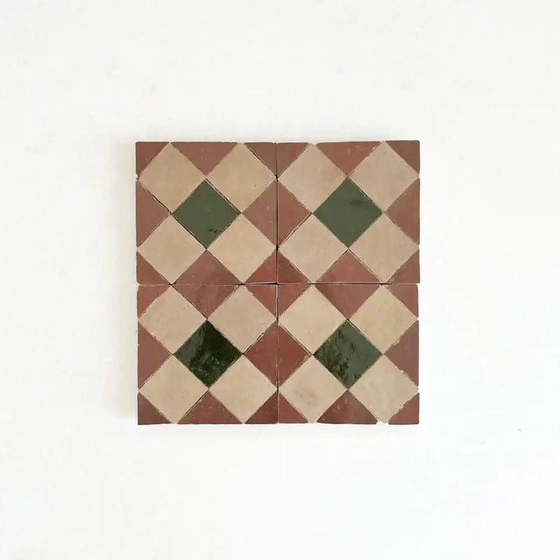 Rust, Dark Green, Clay Zellige 4"x4" by Tilesofezra