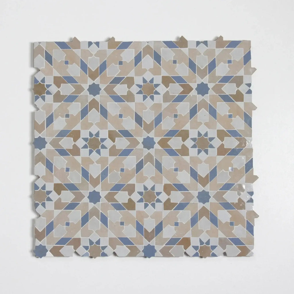 Clear Sky, Latte, Snow & Clay - Moroccan Zellige Snowflake Mosaic by Tilesofezra