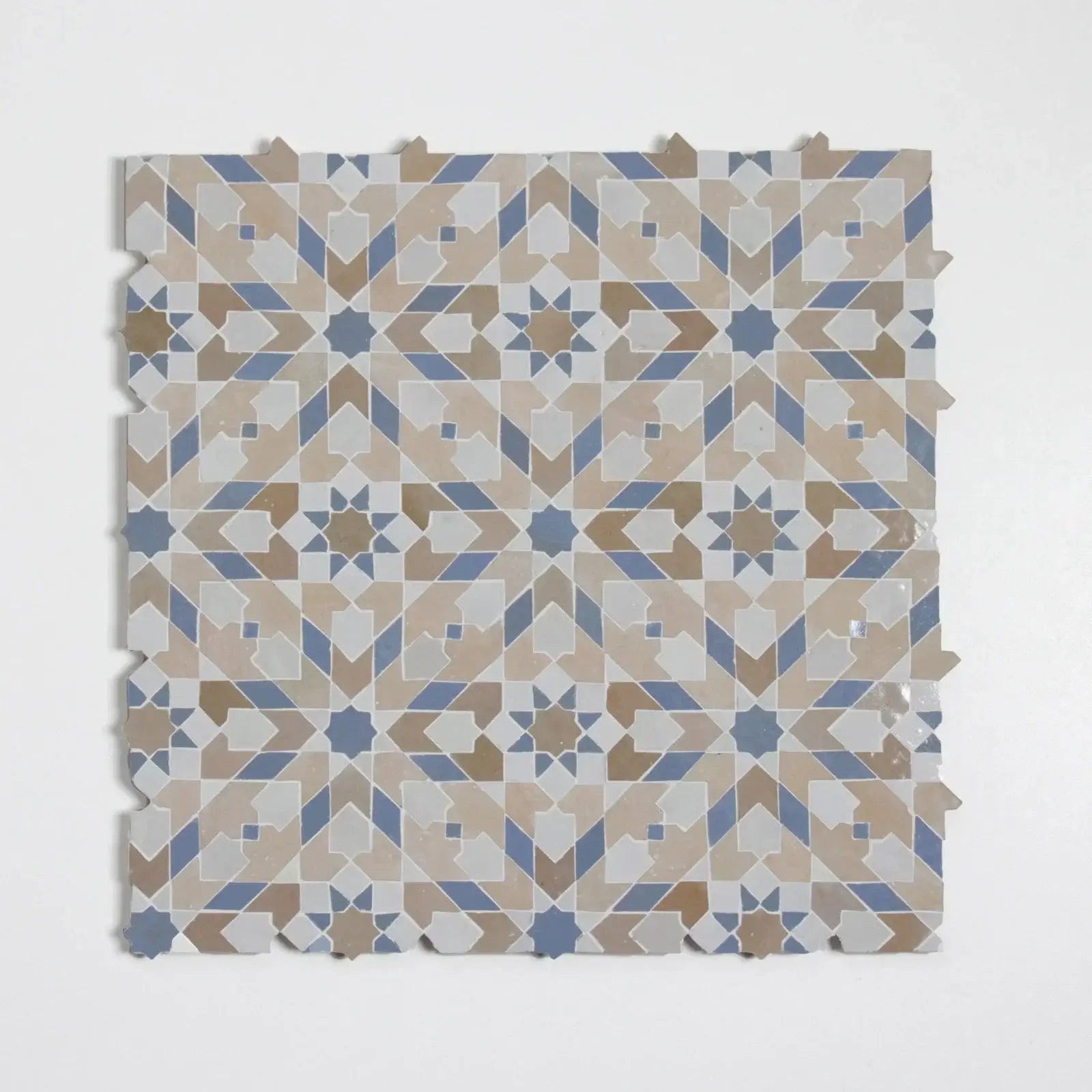 Clear Sky, Latte, Snow & Clay - Moroccan Zellige Snowflake Mosaic by Tilesofezra