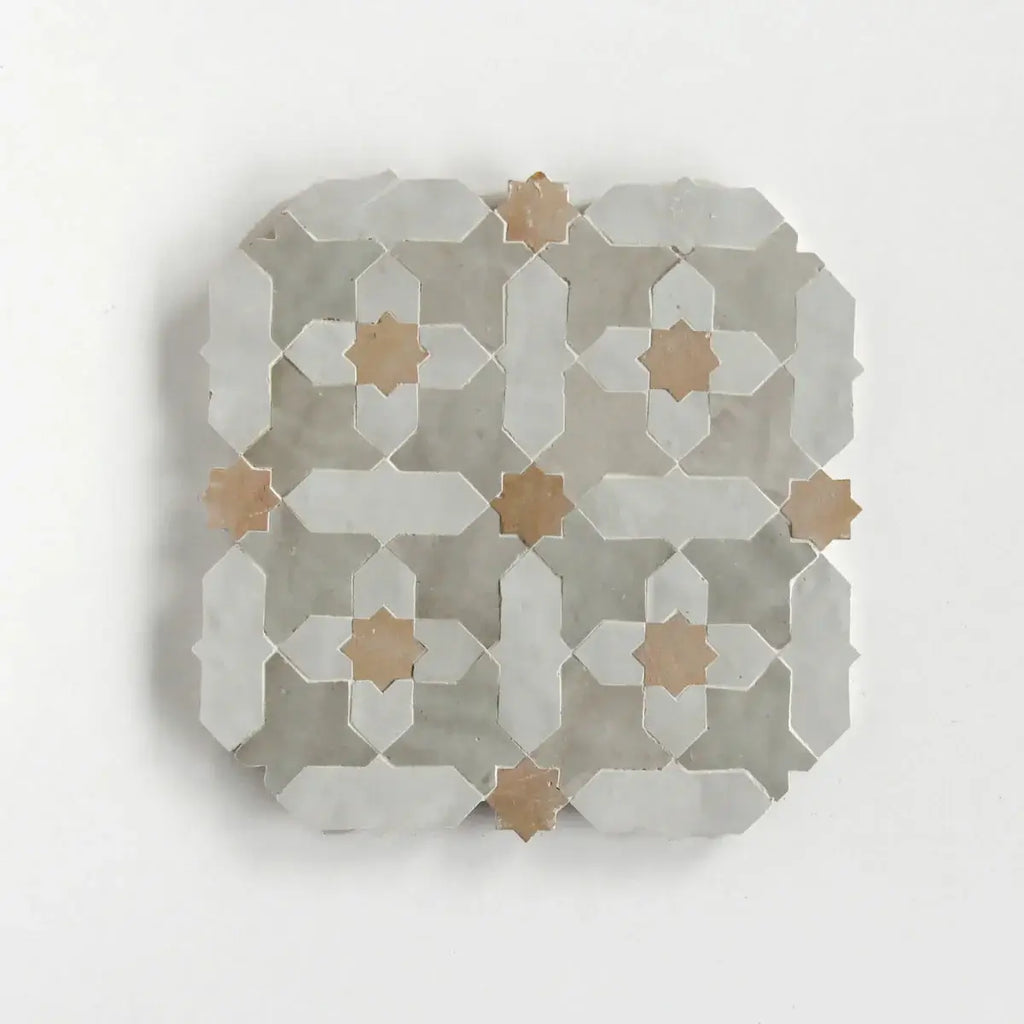 Snow, Clay & Dust- Moroccan Zellige Crosses Mosaic by Tilesofezra
