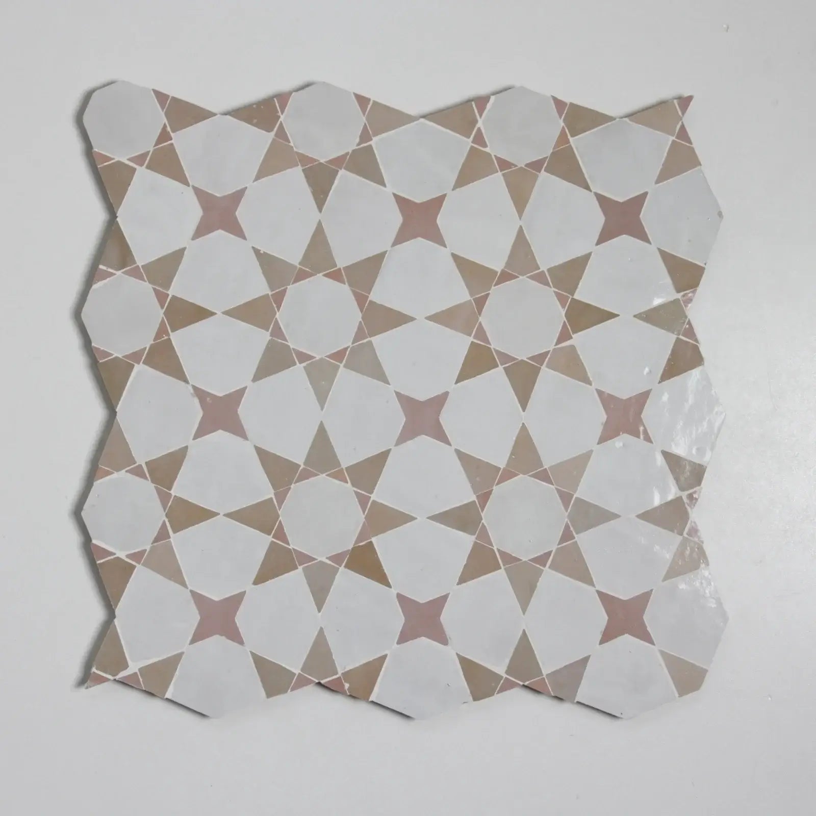 Snow, Moroccan Pink & Latte - Moroccan Zellige Star & Flower Mosaic by Tilesofezra