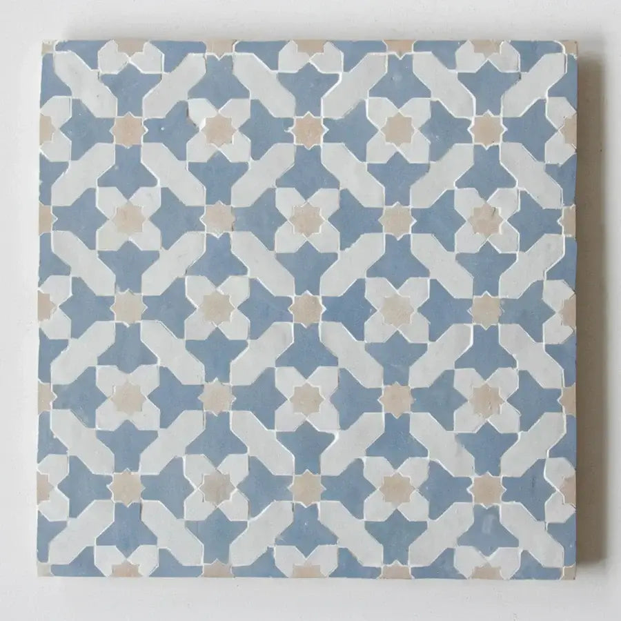 Snow, Clay & Blue Grass - Moroccan Zellige Crosses Mosaic by Tilesofezra