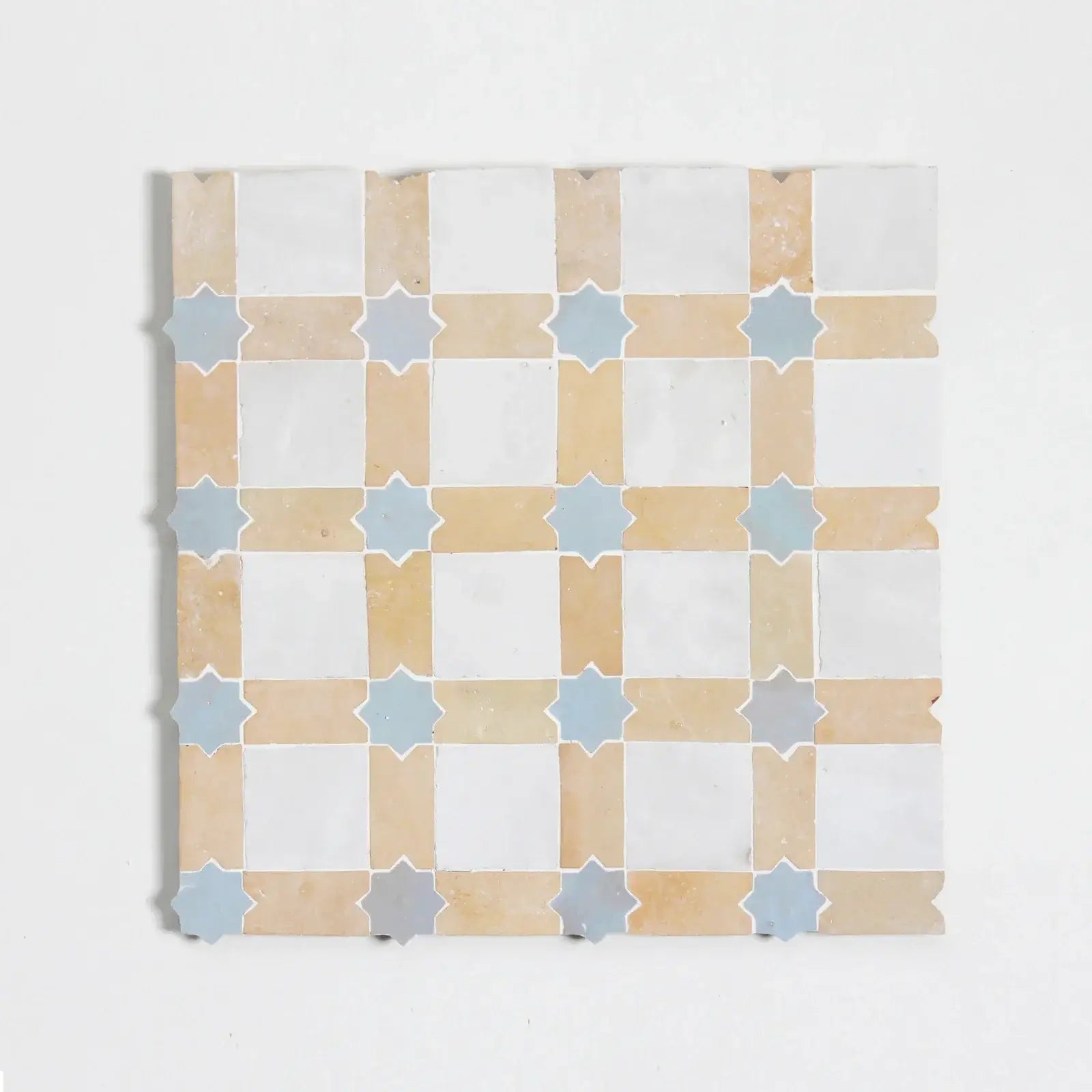 Snow, Clay & Duck Egg Blue - Star & Checkerboard Mosaic 12"x12" by Tilesofezra