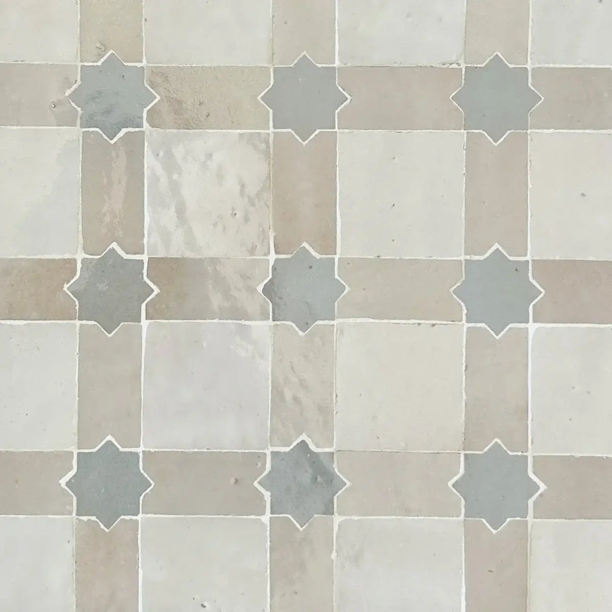 Snow, Dust & Duck Egg Blue - Star & Checkerboard Mosaic 12"x12" by Tilesofezra