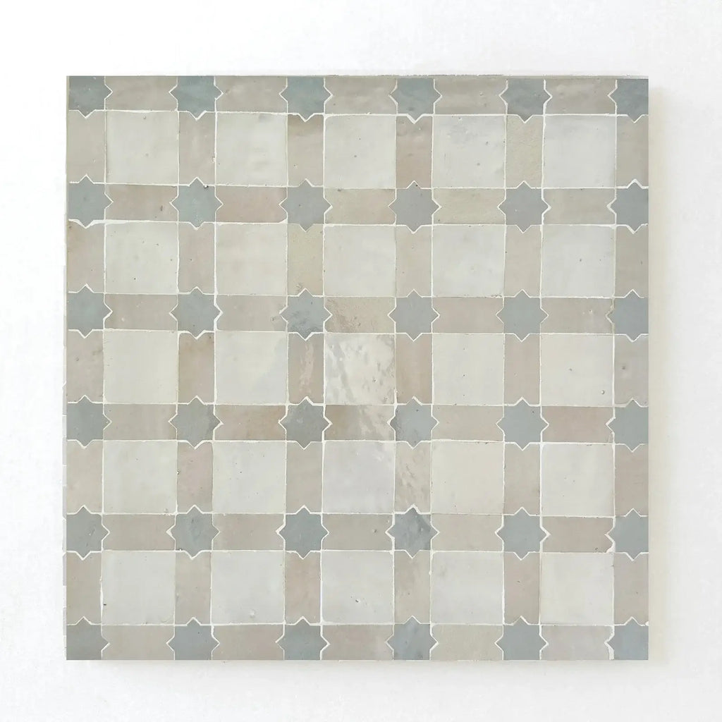 Snow, Dust & Duck Egg Blue - Star & Checkerboard Mosaic 12"x12" by Tilesofezra