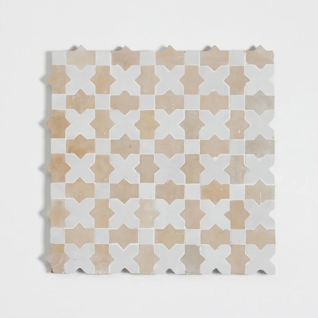 Clay & Snow - Moroccan Zellige Stars & Crosses Mosaic by Tilesofezra