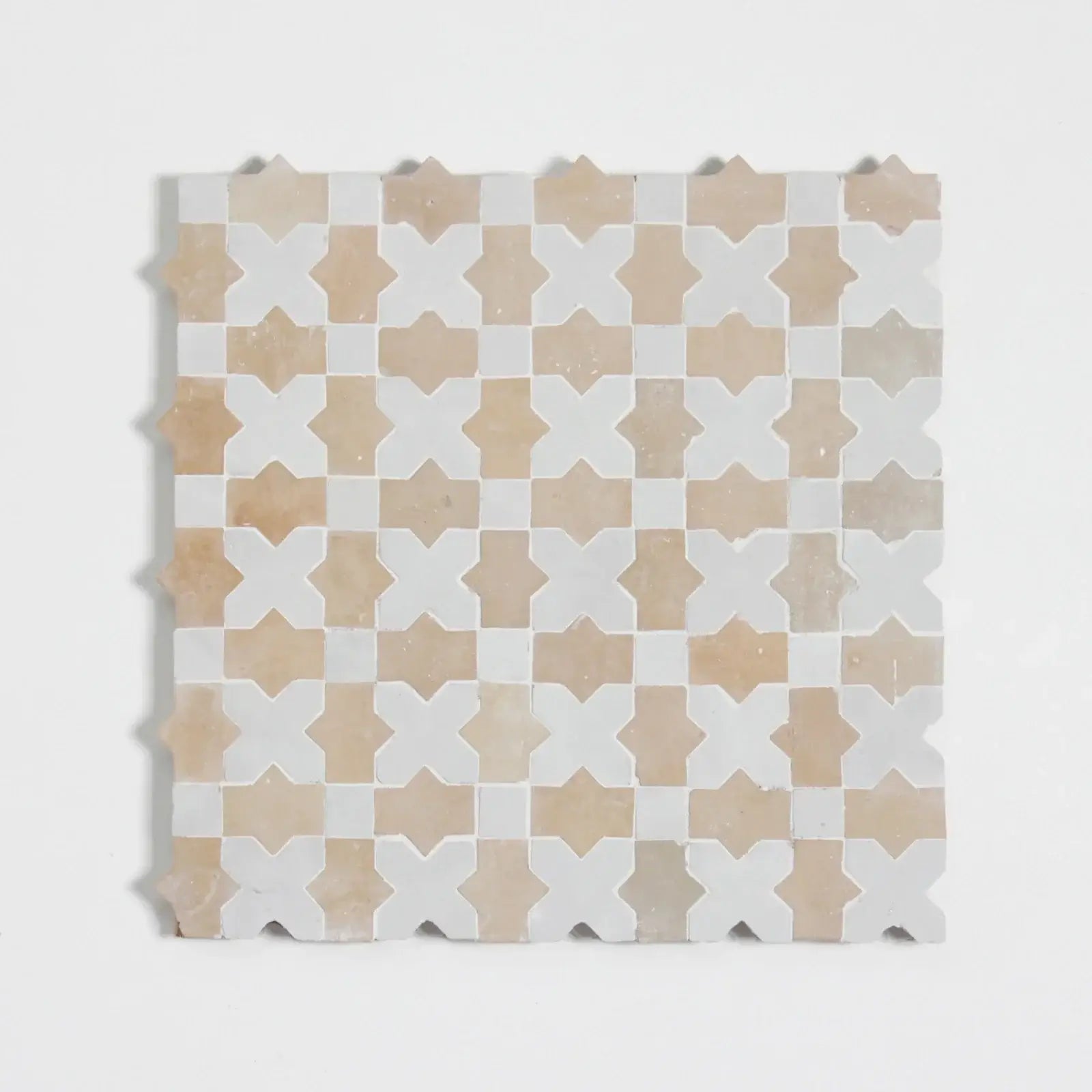 Clay & Snow - Moroccan Zellige Stars & Crosses Mosaic by Tilesofezra