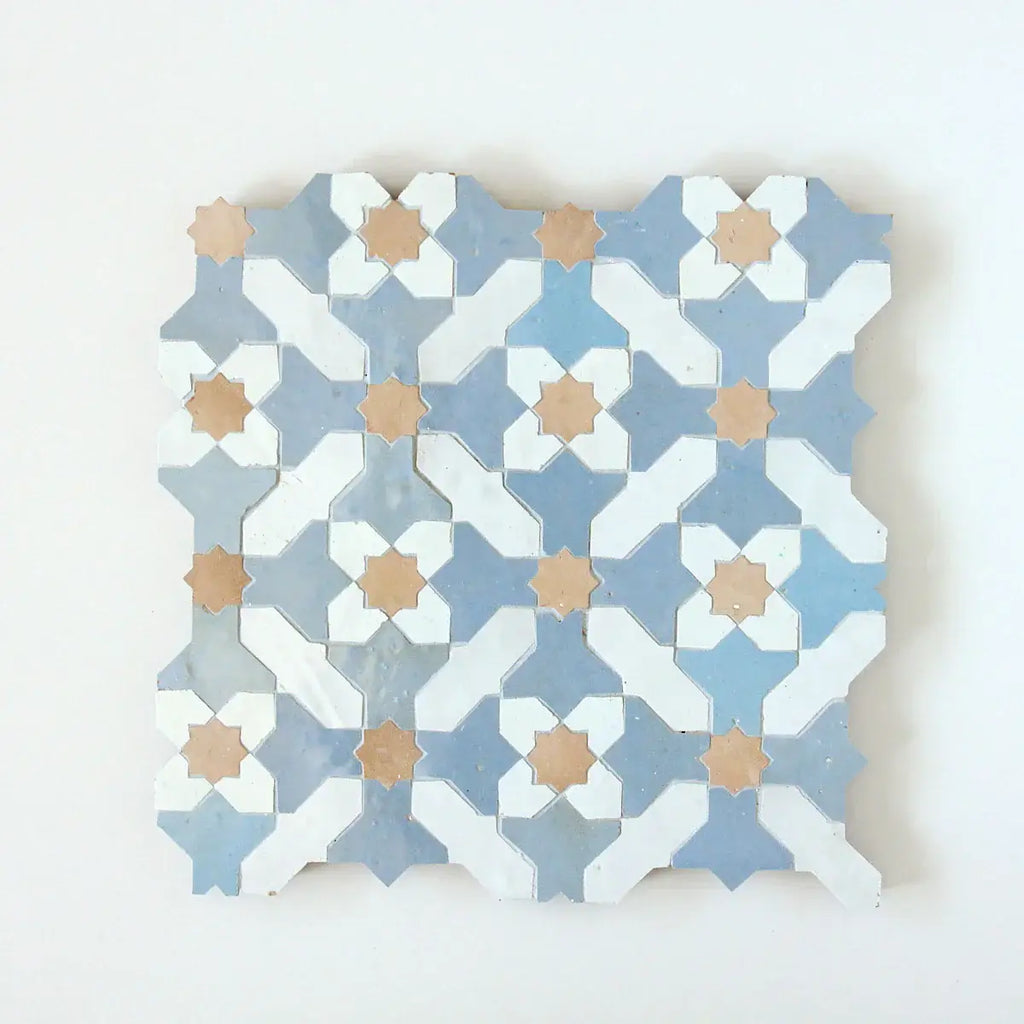 Snow, Clay & Blue Grass - Moroccan Zellige Crosses Mosaic by Tilesofezra
