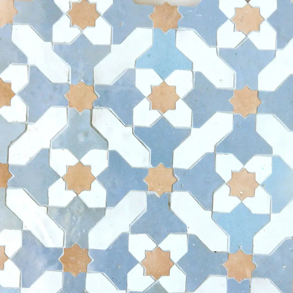Snow, Clay & Blue Grass - Moroccan Zellige Crosses Mosaic by Tilesofezra