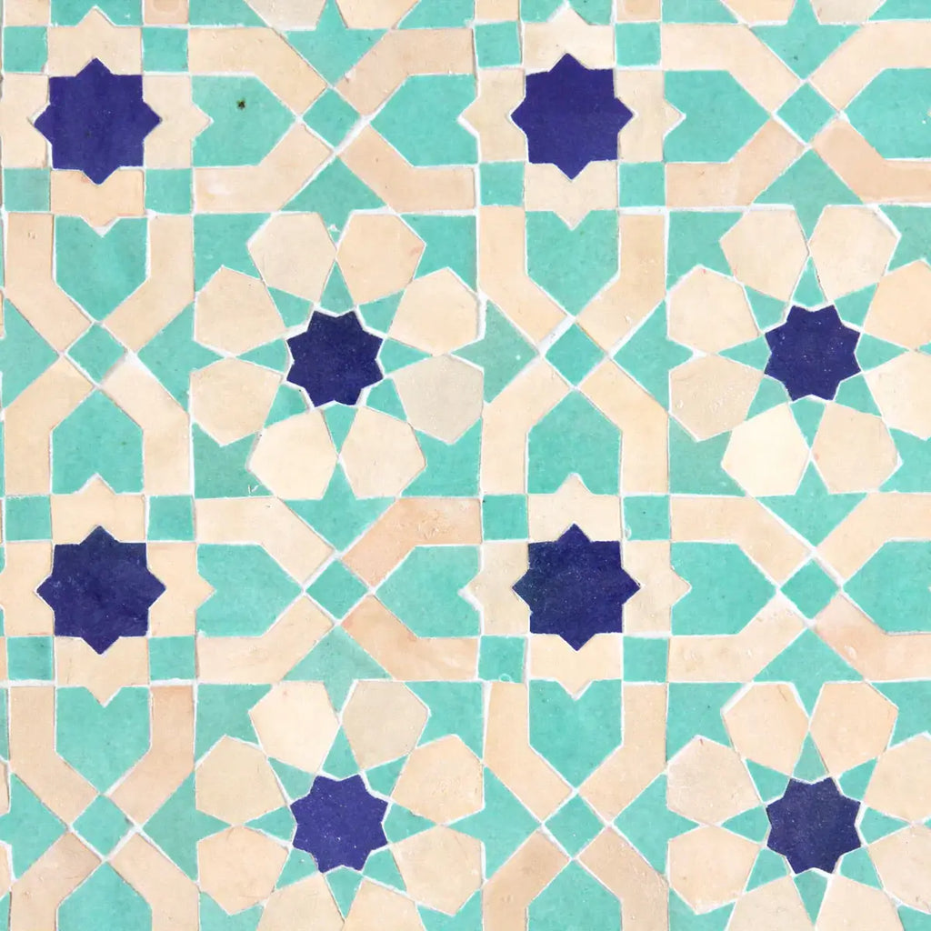 Clay, Poseidon and Cobalt - Moroccan Zellige Flower Mosaic by Tilesofezra