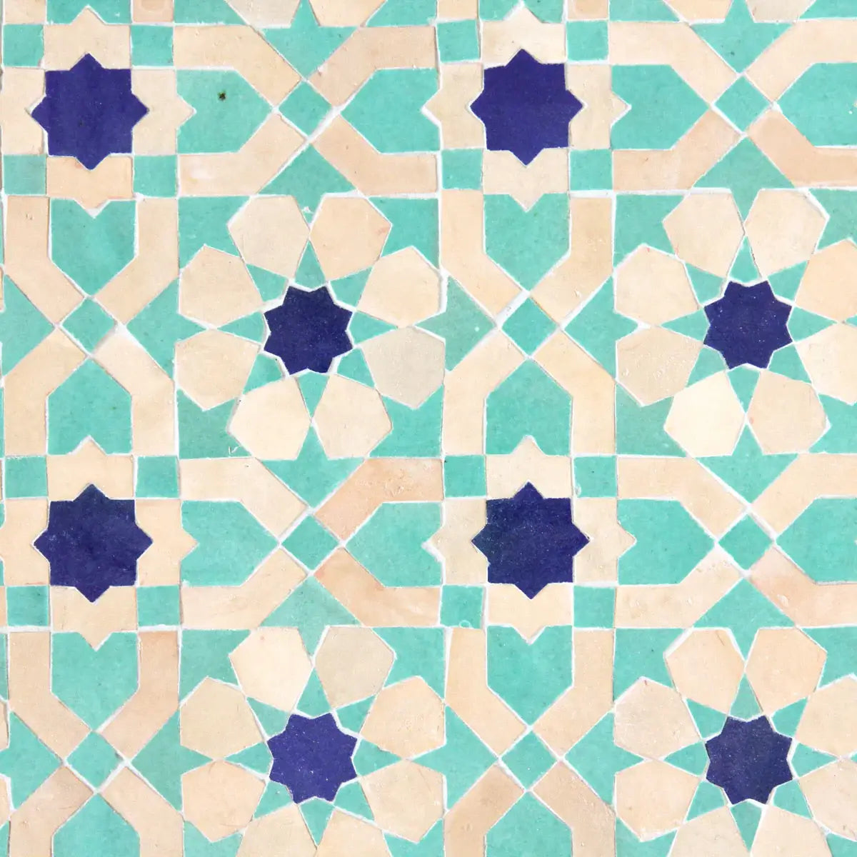Clay, Poseidon and Cobalt - Moroccan Zellige Flower Mosaic by Tilesofezra