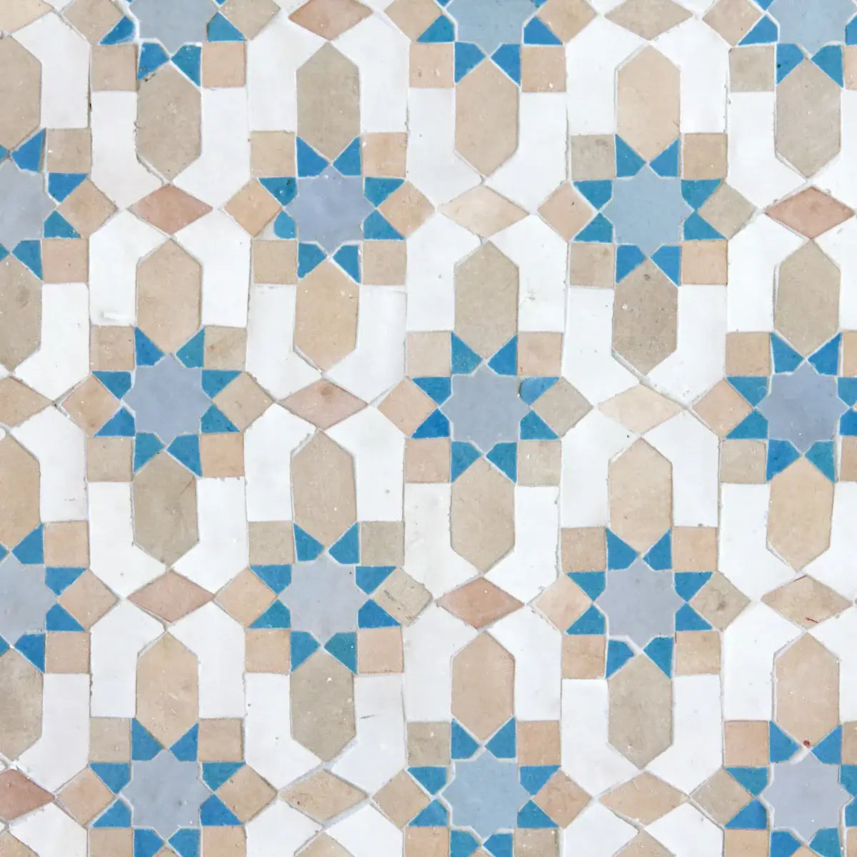 Snow, Clay, Teal & Ducke Egg Blue - Moroccan Zellige Flower Mosaic by Tilesofezra