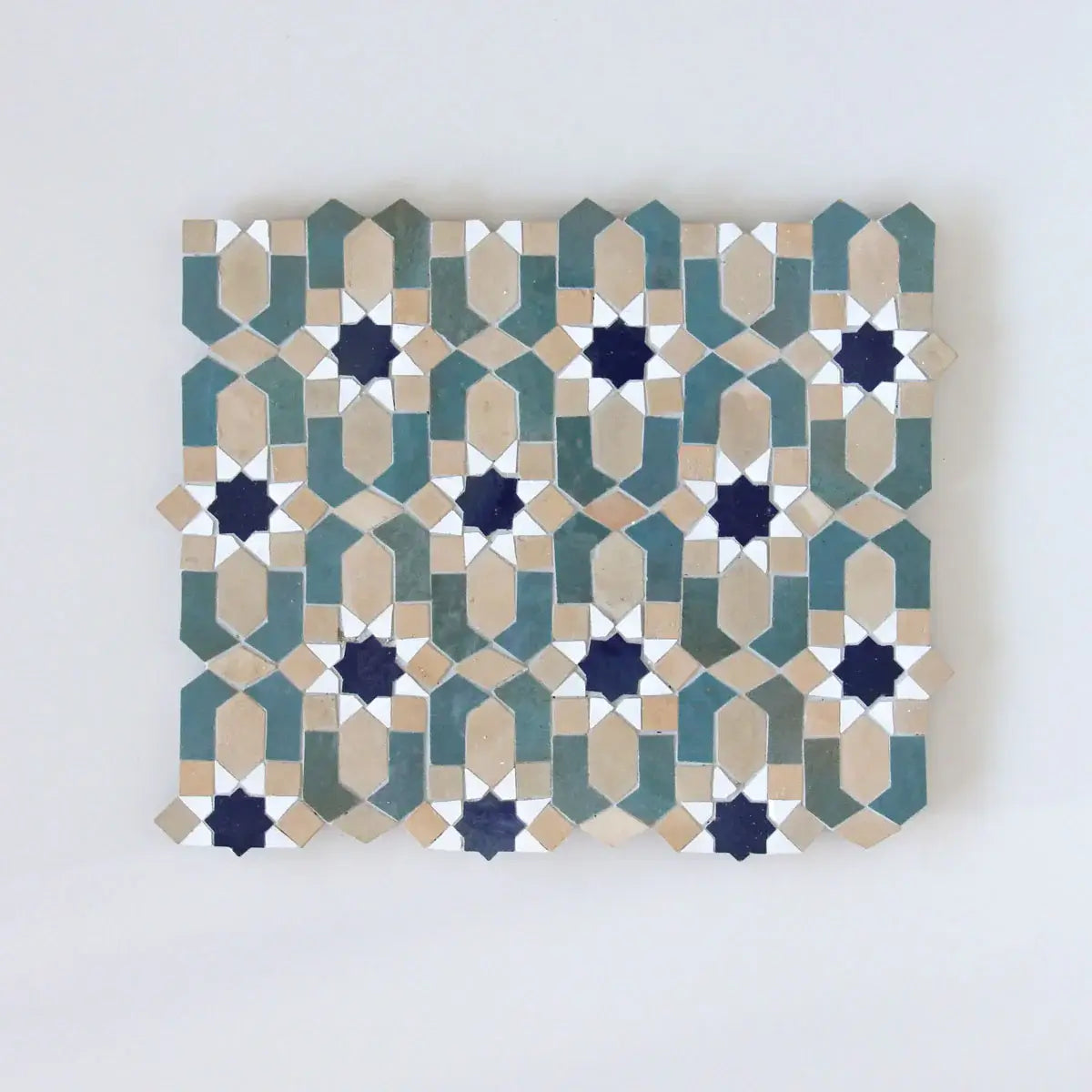 Snow, Clay, Royal Blue and Peacock - Moroccan Zellige Flower Mosaic by Tilesofezra
