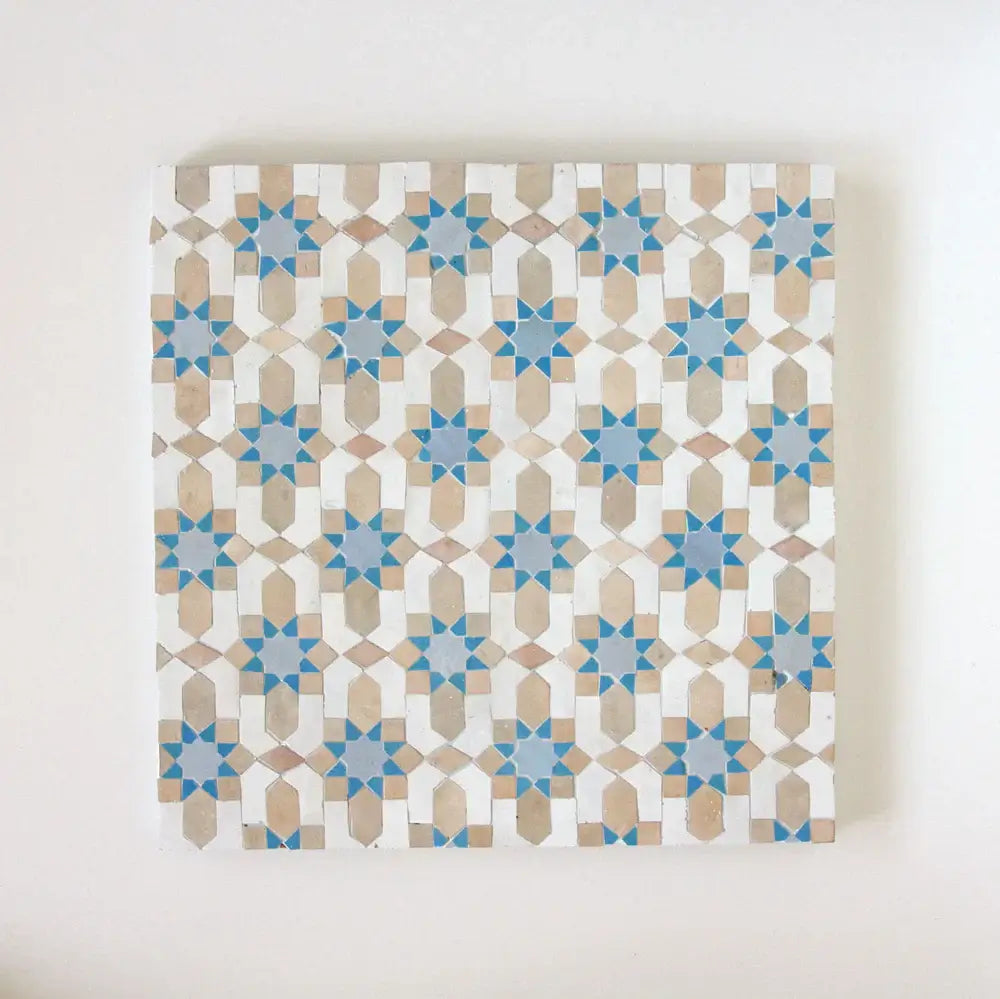 Snow, Clay, Teal & Ducke Egg Blue - Moroccan Zellige Flower Mosaic by Tilesofezra