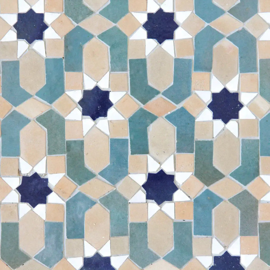 Snow, Clay, Royal Blue and Peacock - Moroccan Zellige Flower Mosaic by Tilesofezra