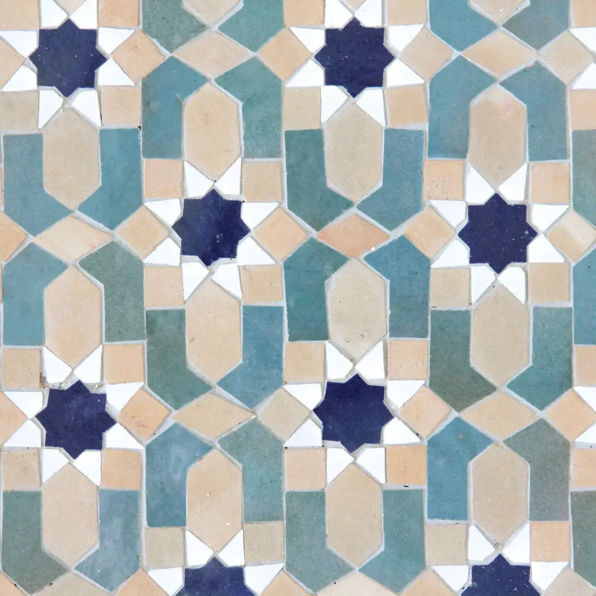 Snow, Clay, Royal Blue and Peacock - Moroccan Zellige Flower Mosaic by Tilesofezra