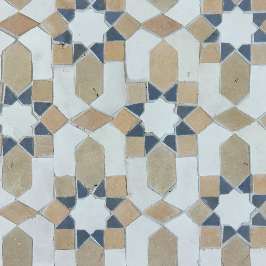 Snow, Clay & Clear Sky - Moroccan Zellige Flower Mosaic by Tilesofezra