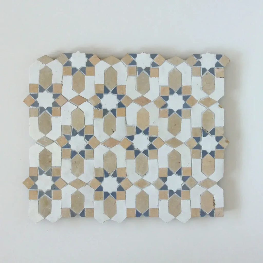 Snow, Clay & Clear Sky - Moroccan Zellige Flower Mosaic by Tilesofezra