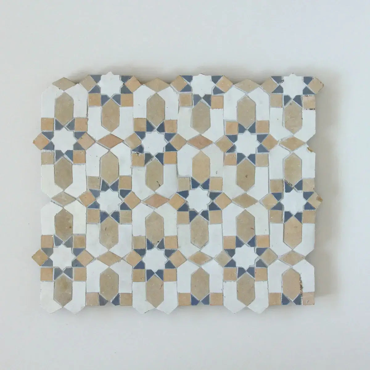 Snow, Clay & Clear Sky - Moroccan Zellige Flower Mosaic by Tilesofezra