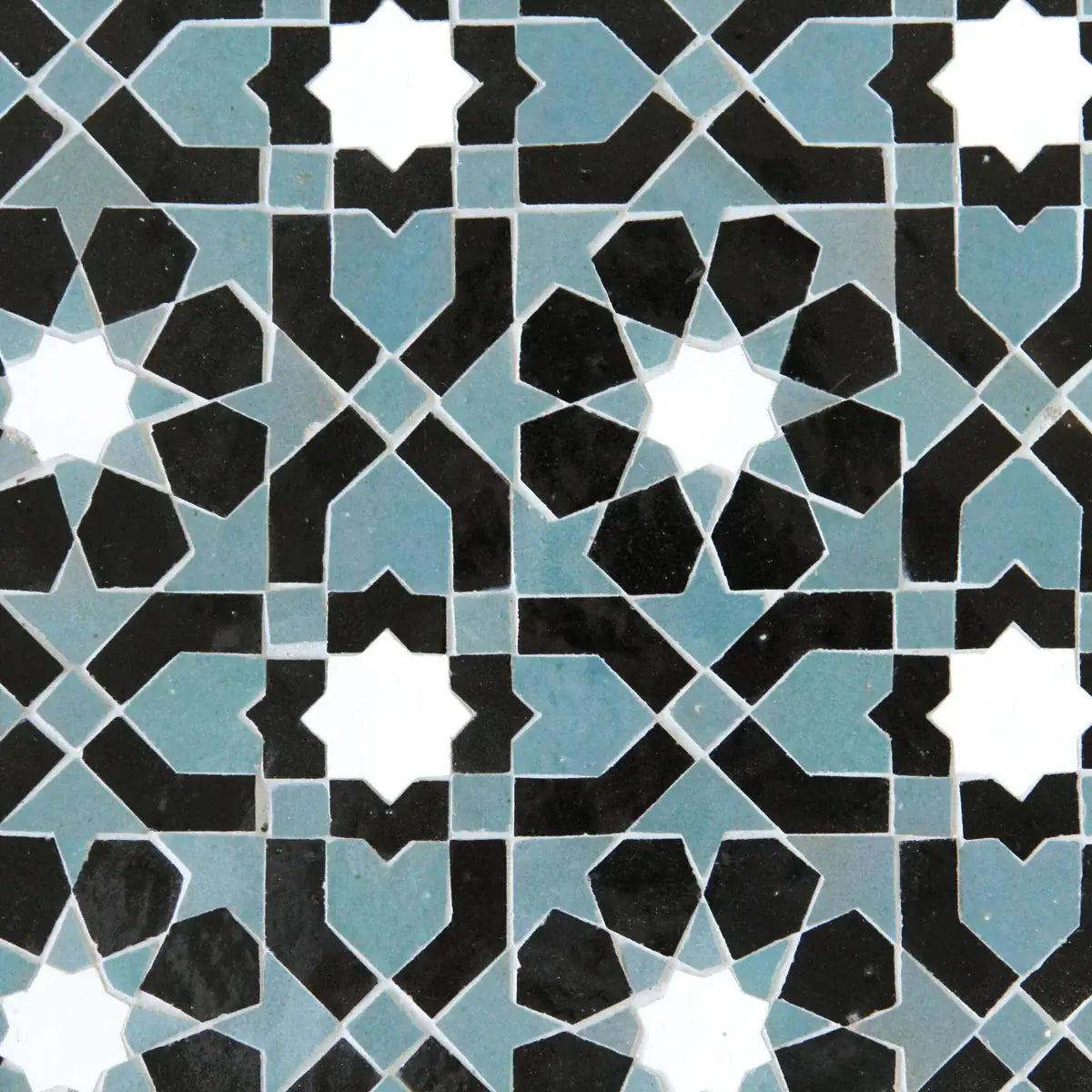 Snow, Black & Peacock - Moroccan Zellige Flower Mosaic by Tilesofezra