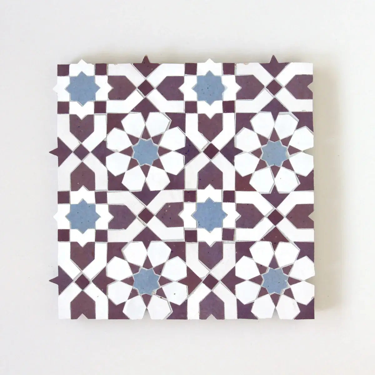 Snow, Blue Grass & Eggplant - Moroccan Zellige Flower Mosaic by Tilesofezra