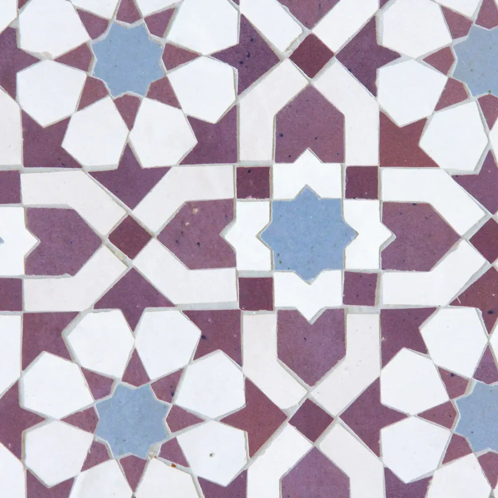 Snow, Blue Grass & Eggplant - Moroccan Zellige Flower Mosaic by Tilesofezra
