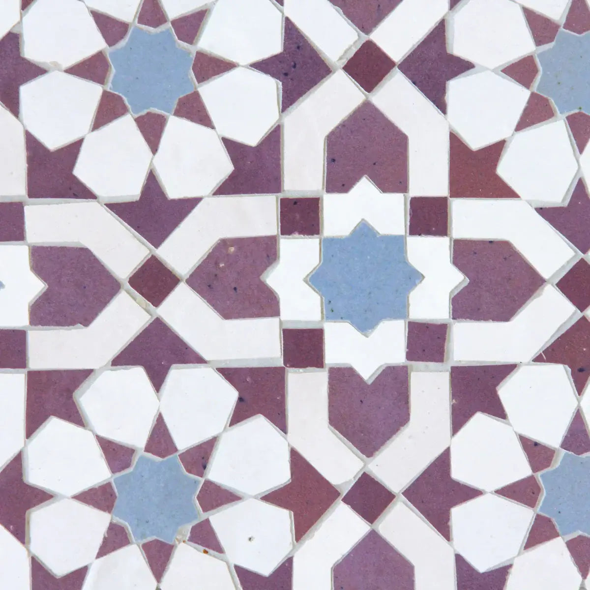 Snow, Blue Grass & Eggplant - Moroccan Zellige Flower Mosaic by Tilesofezra