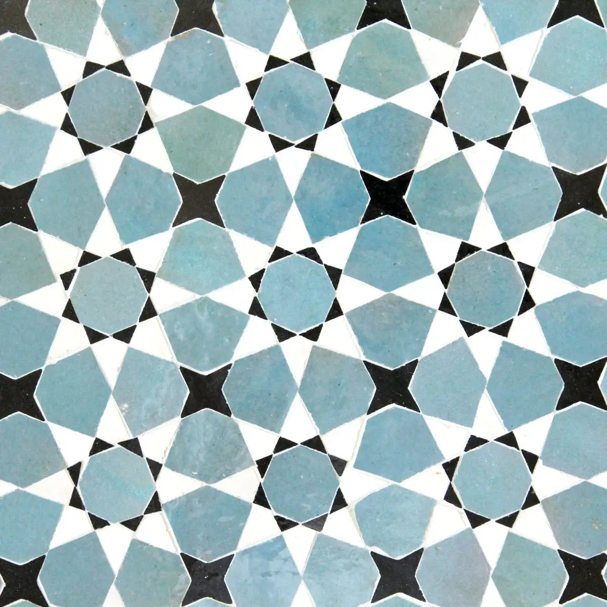 Snow, Black & Peacock - Moroccan Zellige Star & Flower Mosaic by Tilesofezra