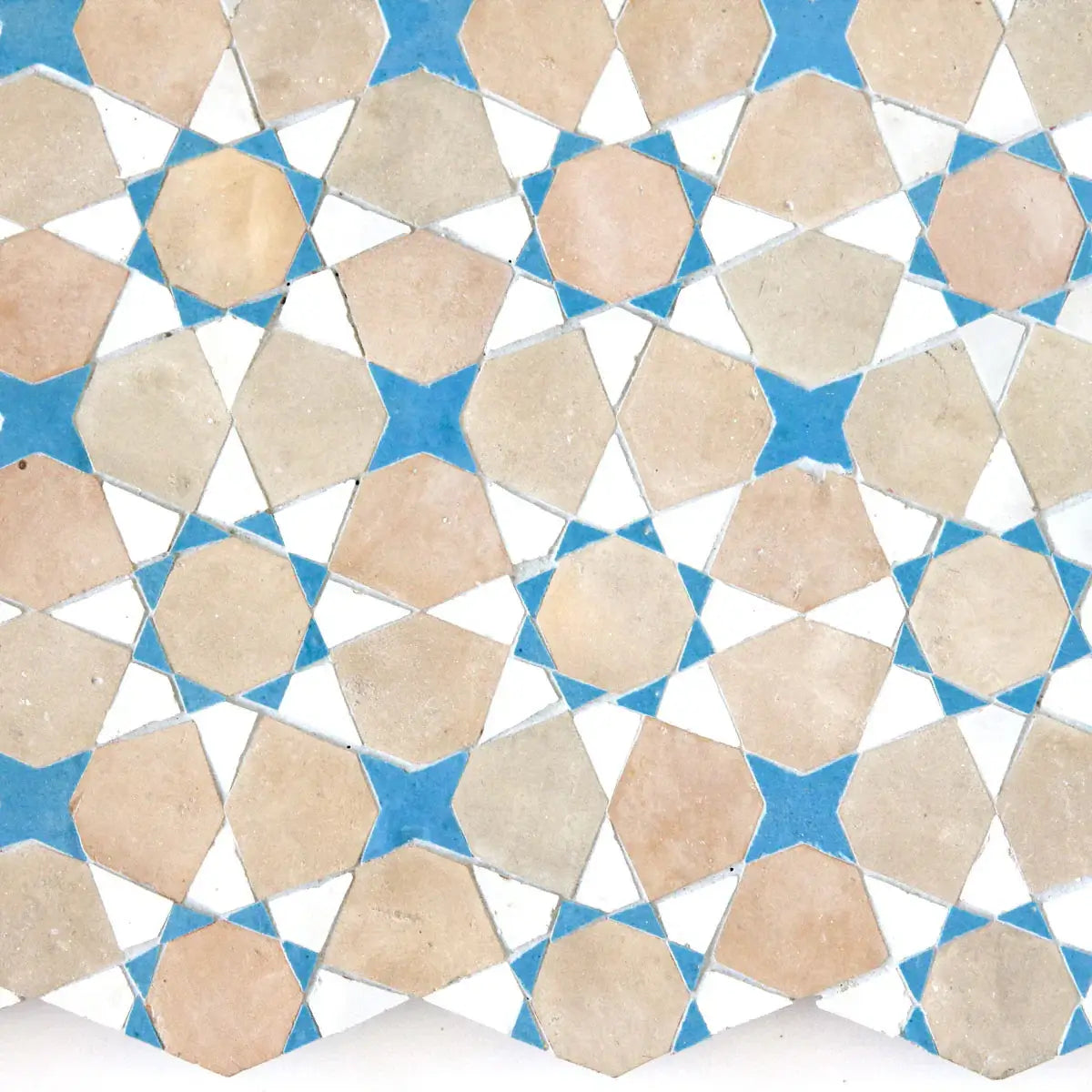 Snow, Clay & Teal - Moroccan Zellige Star & Flower Mosaic by Tilesofezra