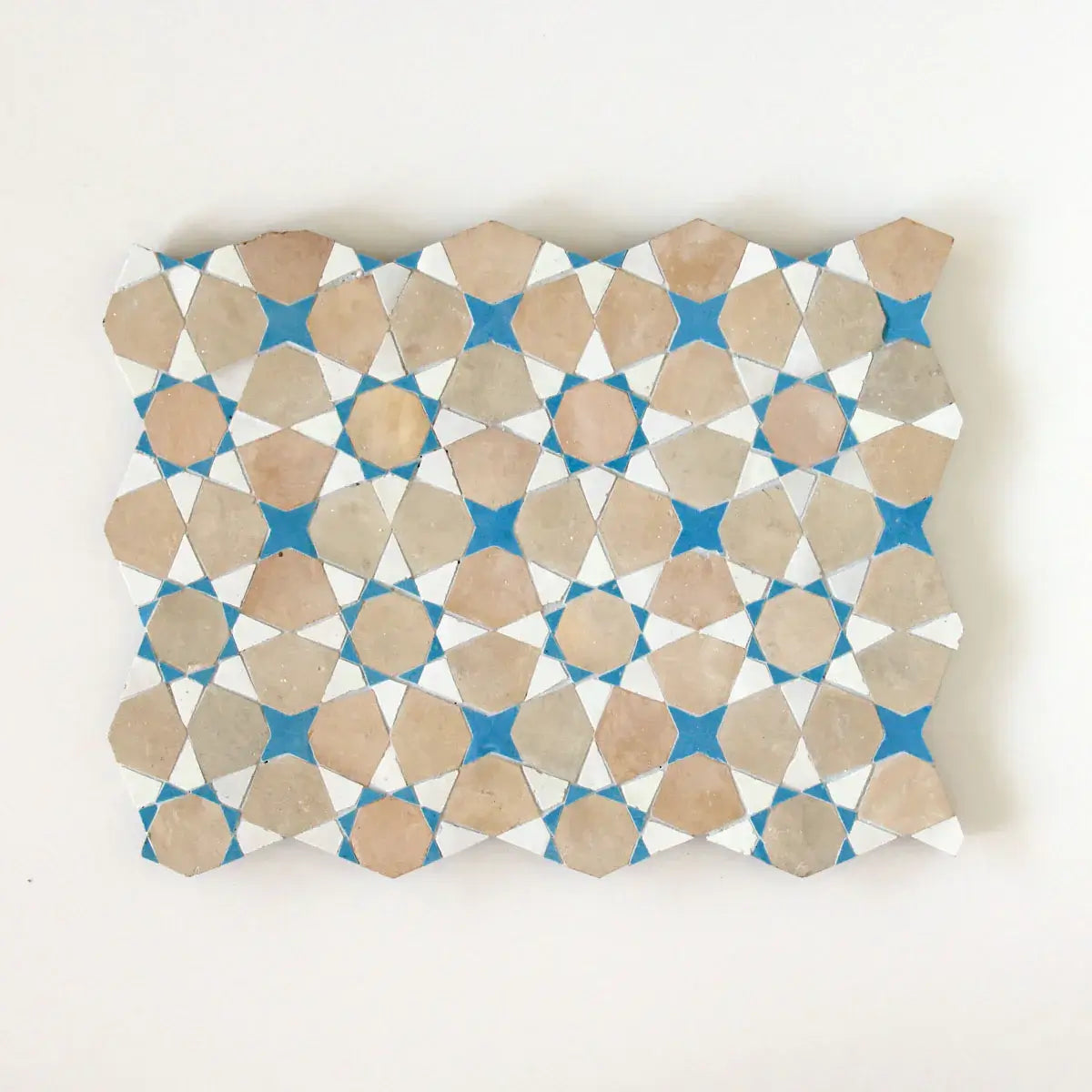 Snow, Clay & Teal - Moroccan Zellige Star & Flower Mosaic by Tilesofezra