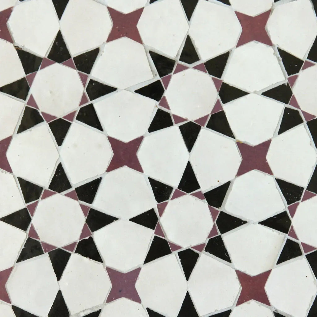 Snow, Black & Eggplant - Moroccan Zellige Star & Flower Mosaic by Tilesofezra