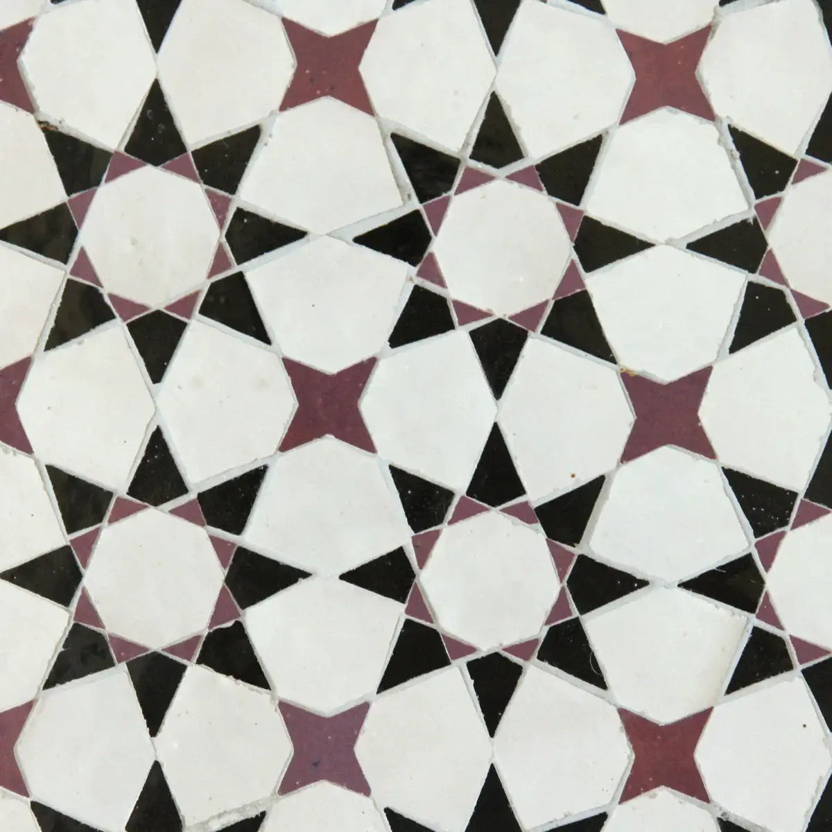 Snow, Black & Eggplant - Moroccan Zellige Star & Flower Mosaic by Tilesofezra