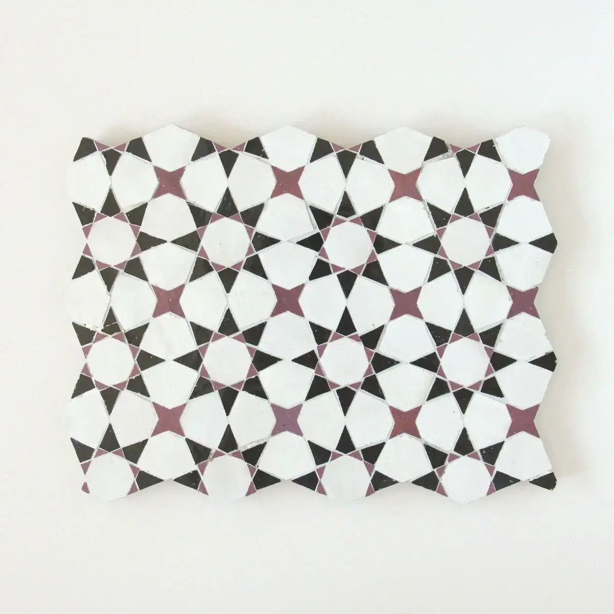 Snow, Black & Eggplant - Moroccan Zellige Star & Flower Mosaic by Tilesofezra