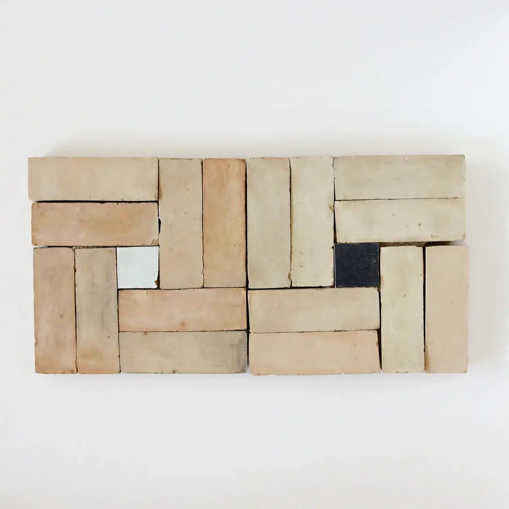 Clay Bejmat with Snow & Black - Moroccan Zellige Rectangle Square Mosaic by Tilesofezra