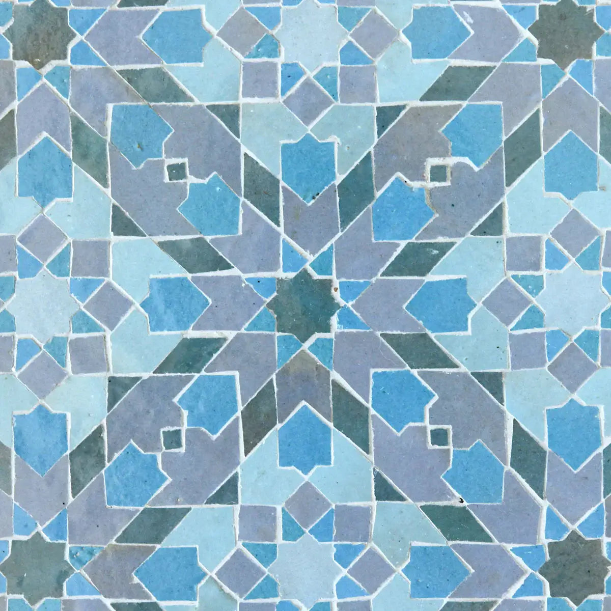 Forest, Teal, Clear Sky & Cool Breeze - Moroccan Zellige Snowflake Mosaic by Tilesofezra