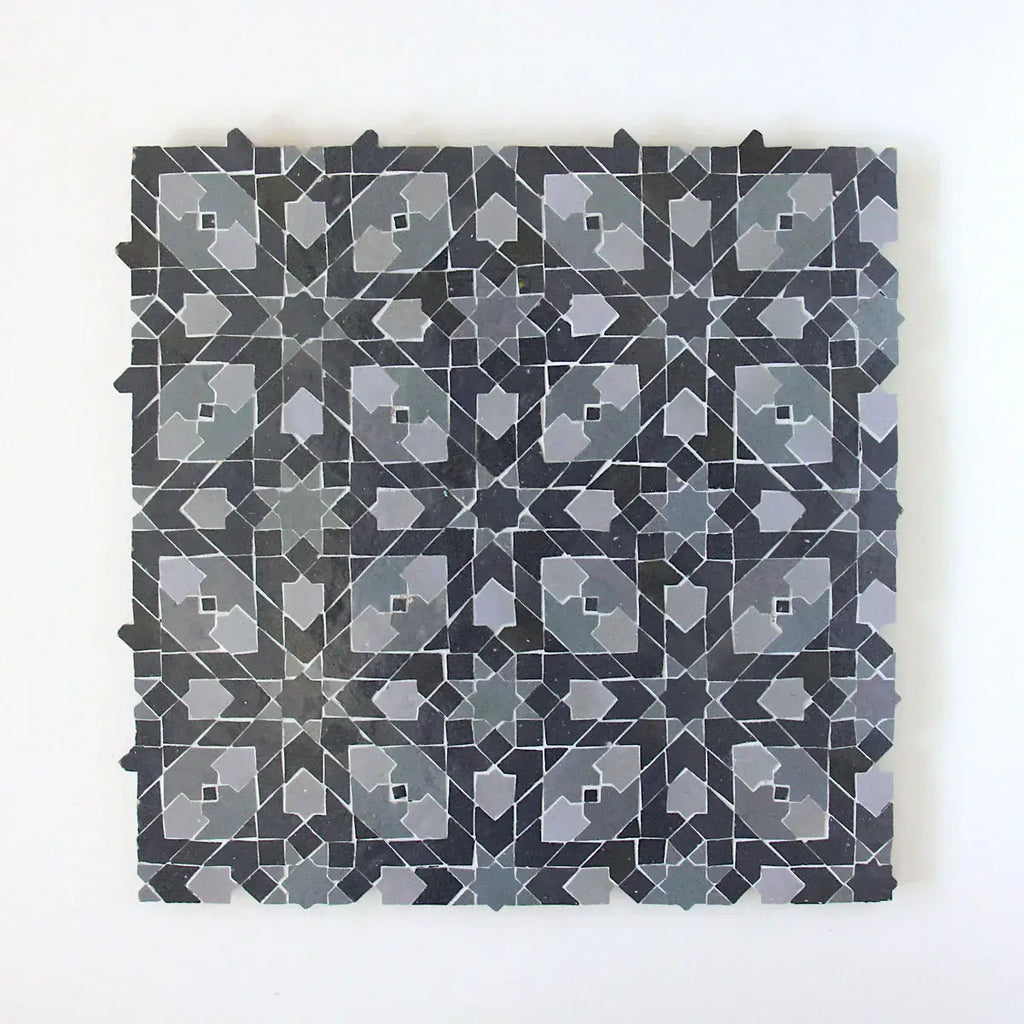 Powder, Ash Grey & Dark Grey - Moroccan Zellige Snowflake Mosaic by Tilesofezra